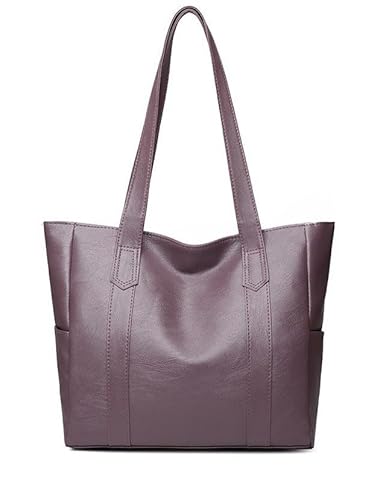 YXQSED Henkeltaschen Damen PU Leder Shopper Damen Henkeltaschen Tasche Student Schultasche Arbeit Handtaschen für Damen Schultertaschen Damentaschen Weich Umhängetasche-Violett von YXQSED
