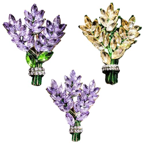 Lavendel-Brosche, Kristall-Strass-Glas-Brosche, violette Glasblumen-Brosche, Tulpen-Brosche, Anstecknadel, Schal, Dekoration, Hochzeit, Party, Schmuck, Geschenk für Mädchen und Frauen, 3pcs, Edelstahl von YXRRVING