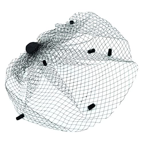 Vintage Elegante Damen Brautnetz Vogelkäfig Schleier Schwarz Polka Dot Big Mesh Haarnadel Kopfschmuck Zubehör Fascinator Gesicht Haarschleier von YXRRVING