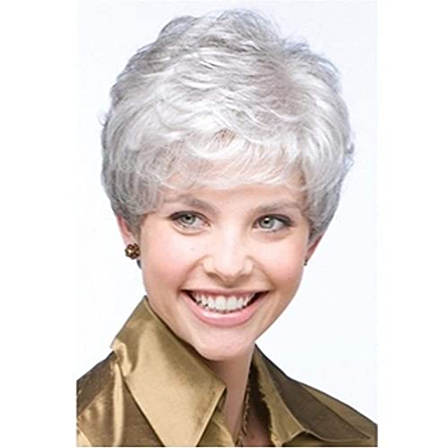 Damenperücke, Silbergrau, kurz, gelockt, für alte Frauen, hitzebeständig, volle Perücke, kurze Schicht Naturhaar (grau) von XULAIP