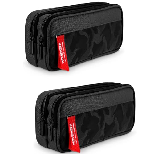 YXSPHM Federmäppchen mit großem Fassungsvermögen, 3 Fächer, Federmäppchen für Jungen und Mädchen, glatter Reißverschluss, tragbares Federmäppchen, Geschenk, 2 Stück, Schwarz / Camouflage, 1 Count von YXSPHM