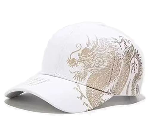 Herren Baseball Cap Baumwolle Verstellbar Drachenmuster Hip-Hop-Kappen für Männer, Weiß/Drache, Einheitsgr��e Herren Baseball Cap Baumwolle Verstellbar Drachenmuster Hip-Hop-Kappen für Männer, Weiß/Drache, Einheitsgr��e von YY GEWETAO