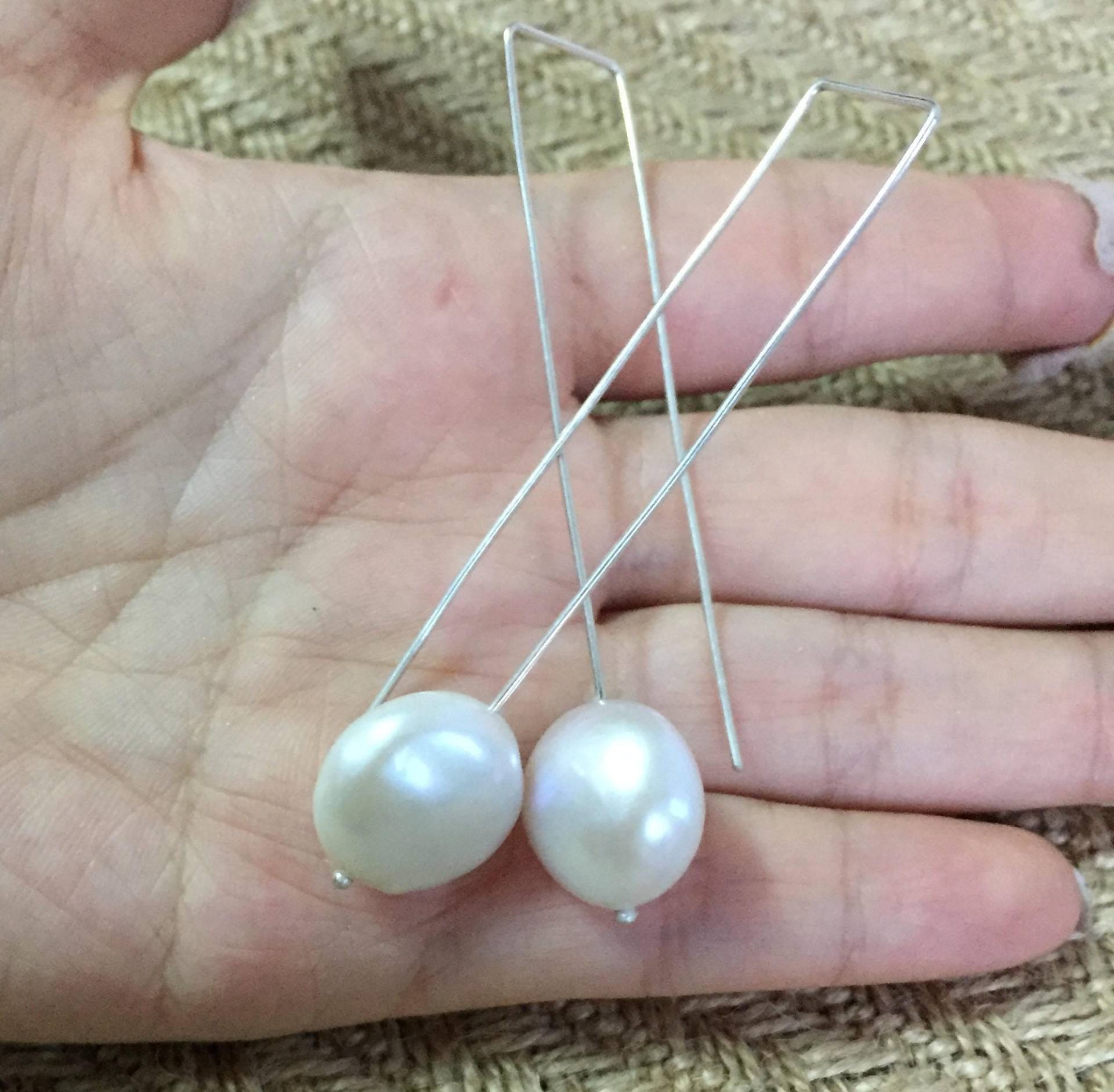 Münzen-Perlen-Ohrringe Mit Silbernen Langen Haken von YY0306Jewelry