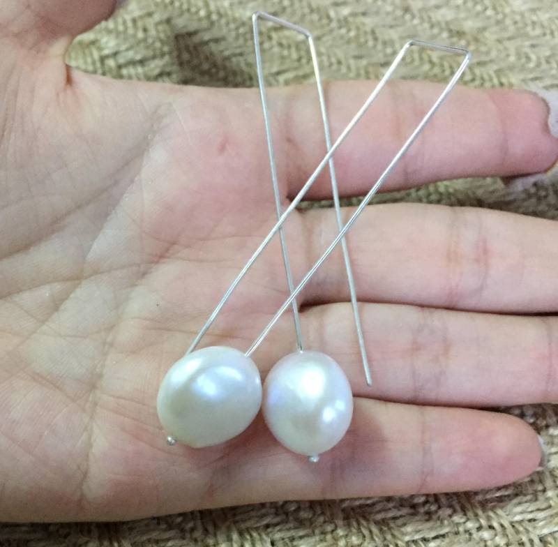 Münzen-Perlen-Ohrringe Mit Silbernen Langen Haken von YY0306Jewelry