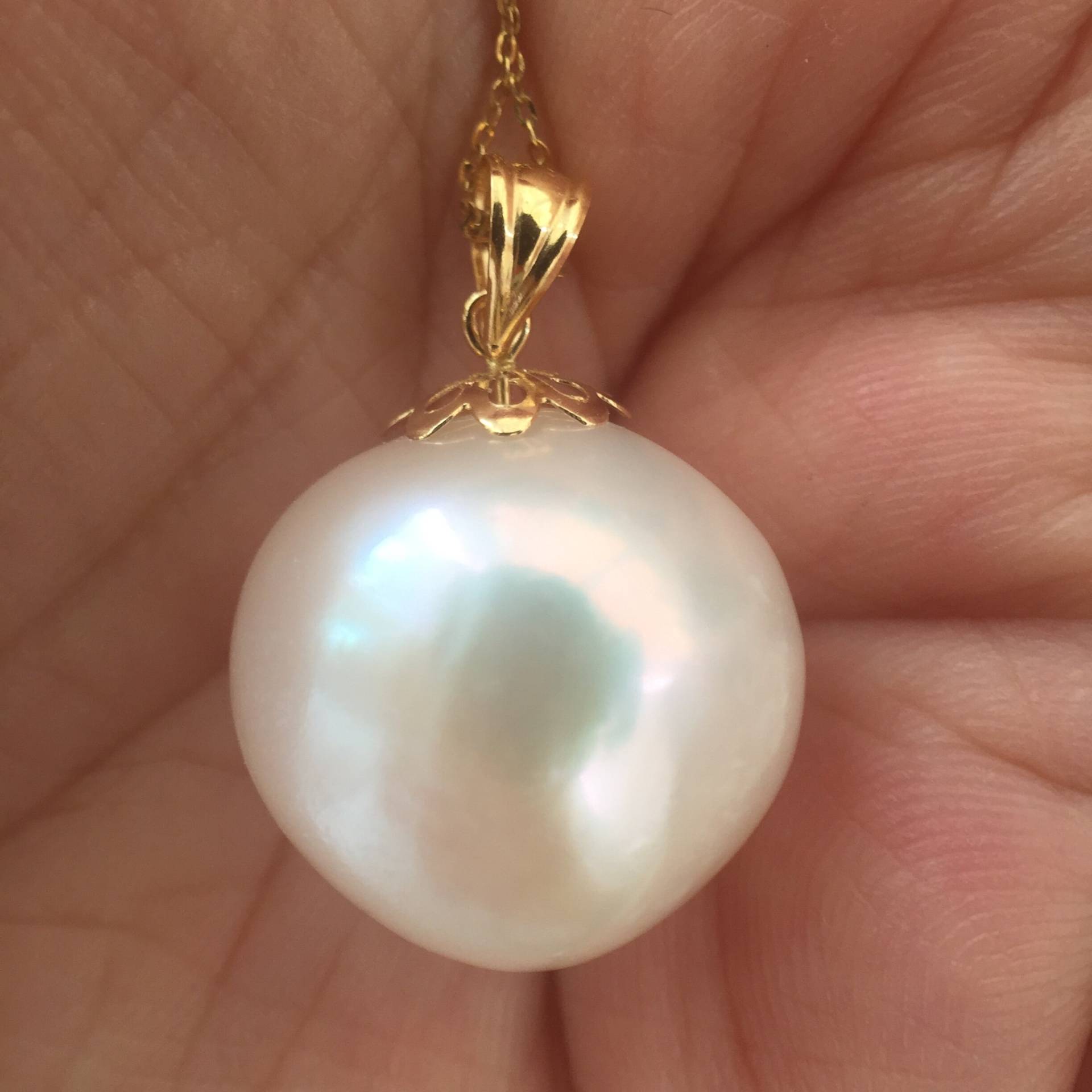 Original Riesige Barock Perle 18K Halskette/17, 5 17, 2 Mm von YY0306Jewelry