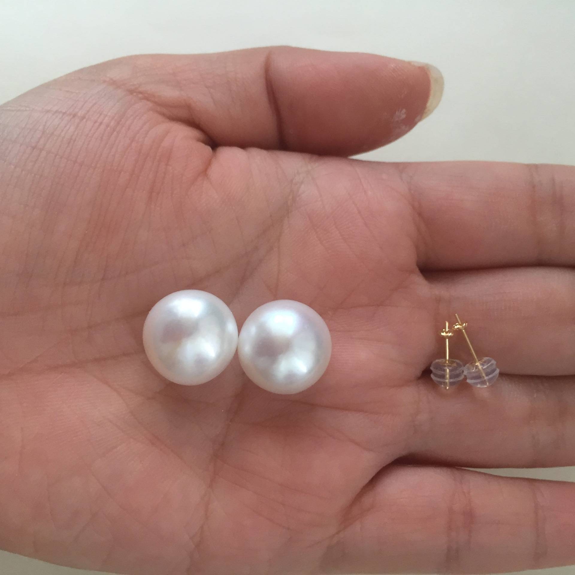 Schnee Weiße Süßwasser Runde Perle 18K Bolzen/13 Mm von YY0306Jewelry