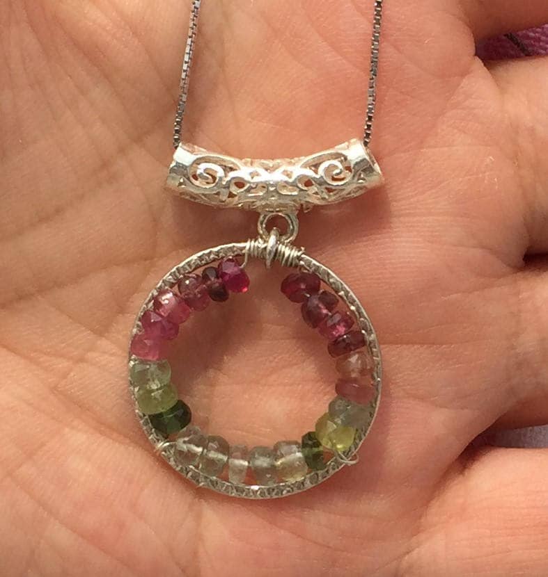 Turmalin Halskette Silber Kreis Anhänger von YY0306Jewelry