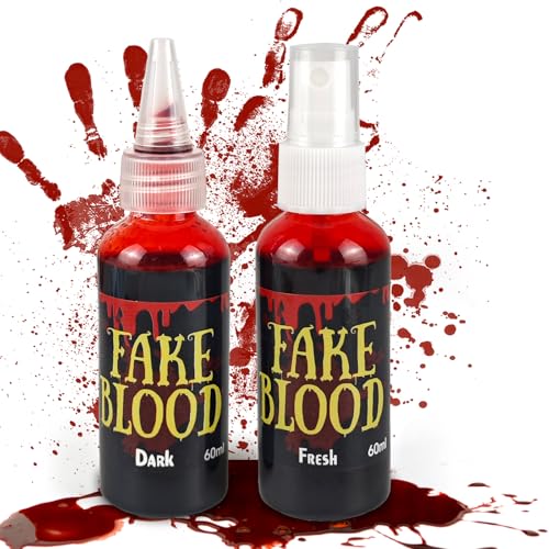 Halloween Kunstblut Set, 60ml Kunstblut Spray und 60ml Tropfendes Kunstblut,Fake Blood Schminke Vampir Erwachsene Kinder,Waschbar Kunstblut Make-up für Kleidung, Zombie, Vampir Cosplay & Dress Up Halloween Kunstblut Set, 60ml Kunstblut Spray und 60ml Tropfendes Kunstblut,Fake Blood Schminke Vampir Erwachsene Kinder,Waschbar Kunstblut Make-up für Kleidung, Zombie, Vampir Cosplay & Dress Up von YYAQZD
