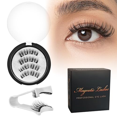 Magnetische Wimpern mit Zange Magnetische Wimpern ohne Eyeliner Magnet Wimpern Natürlich Look 3D Künstliche Wimpern Magnetisch Wiederverwendbar Magnetwimpern ohne kleber Einfach zu Benutzen Black-KS02 von YYAQZD