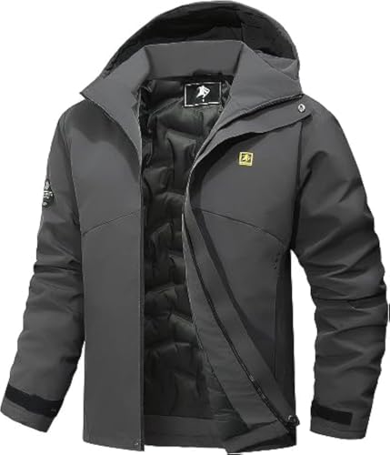 YYCABGTI Warme Wintermäntel für Herren, wasserdicht, Skijacke, winddicht, Schneemantel, Berg-Windbreaker, Kapuzenregenmantel, grau dunkel, S YYCABGTI Warme Wintermäntel für Herren, wasserdicht, Skijacke, winddicht, Schneemantel, Berg-Windbreaker, Kapuzenregenmantel, grau dunkel, S von YYCABGTI