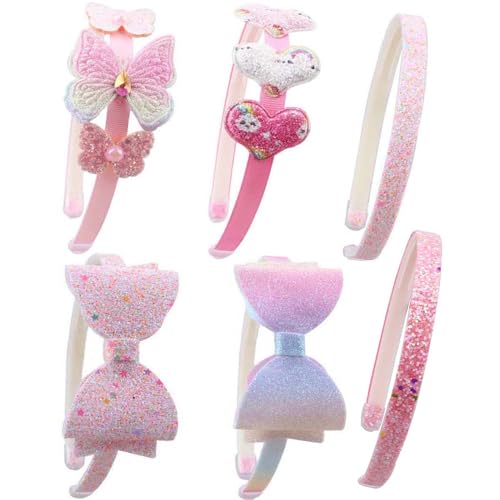 YYDDYRX A-666 Mädchen-Stirnbänder mit Glitzer, Schleife/Herz/Stern, Stirnbänder für Mädchen/Kleinkinder/Teenager, 6 Stück von YYDDYRX