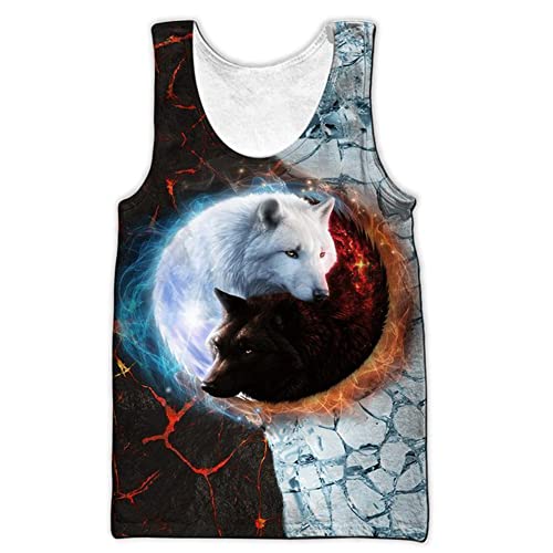 Männer Weste Dragon and Wolf Wikinger 3D Gedruckt Sommer Harajuku Ärmellose Tank Tops Lässiges Polyester T-Shirt (US-Größe),Yin Yang Wolf,4XL von YYDSR