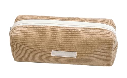 YYDSWTW Bleistiftkoffer Stiftbeutel Cord große Kapazität mit glattem Reißverschluss -Streifen -Schreibtisch Organizer tragbarer praktischer dauerhafter No -Deformation Khaki von YYDSWTW