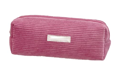 YYDSWTW Bleistiftkoffer Stiftbeutel Cordbar tragbar mit glattem Reißverschluss Streifenschreiber organisatorin Haltbar ohne Verformung große Kapazität Rosa von YYDSWTW