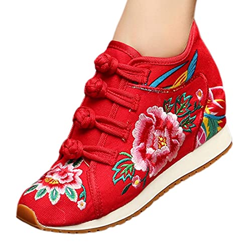 Frauen Schuhe Chinesische traditionelle Stoffschuhe Pfingstrose Stickerei Keil Casual Travel Walking Schuhe von YYF