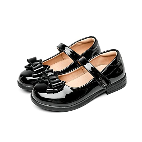 Mädchen Mary Jane Schwarz Leder Schuhe Blumenmädchen Bogen Schule Leistung Flache Weiche Sohle Student Uniform Kleid Schuhe von YYF