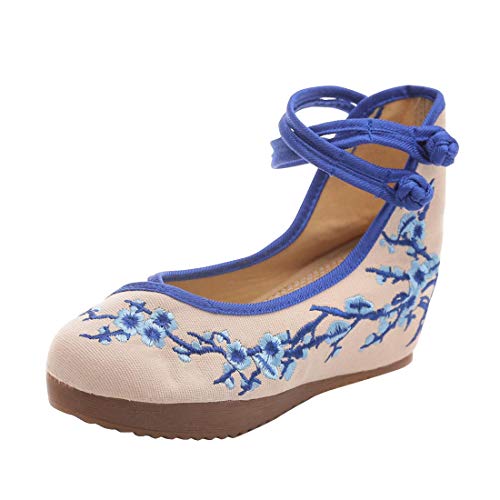 YYF Damenschuhe Chinesische traditionelle Knöchelriemen Gummisohlen Schuhe Stickerei Sommer 5cm Plateausandale für Cheongsam von YYF