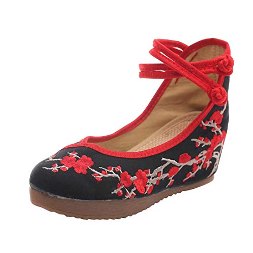 YYF Damenschuhe Chinesische traditionelle Knöchelriemen Gummisohlen Schuhe Stickerei Sommer 5cm Plateausandale für Cheongsam von YYF