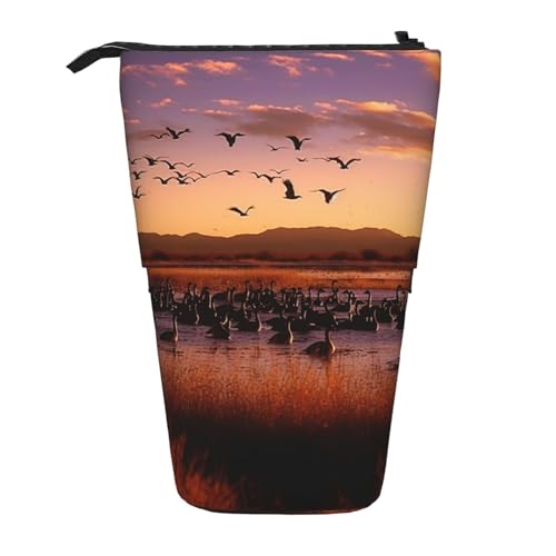 YYGGWL Bosque Del Apache Wildlife Refuge Print Pencil Case Teleskop Pen Pouch Standing Pop Up Pencil Holder Pen Bag for Office, Schwarz , Einheitsgröße, Münzfach von YYGGWL