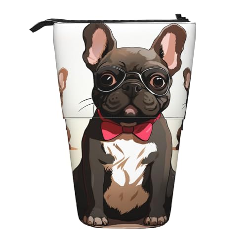 YYGGWL Federmäppchen mit Cartoon-Hund, Französische Bulldogge, Teleskop-Stifttasche, Stehender Pop-Up-Bleistifthalter, Stifte-Tasche für Büro, Schwarz , Einheitsgröße, Münzfach von YYGGWL