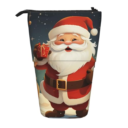 YYGGWL Federmäppchen mit Weihnachtsmann-Druck, Teleskop-Stifttasche, stehend, Pop-Up-Stiftehalter, Stiftetasche für Büro, Schwarz , Einheitsgröße, Münzfach von YYGGWL