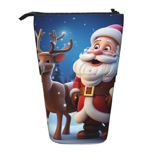 YYGGWL Federmäppchen mit Weihnachtsmann-Hirsch-Motiv, Teleskop-Stifttasche, Stehender Pop-Up-Stiftehalter, Stiftetasche für Büro, Schwarz , Einheitsgröße, Münzfach von YYGGWL