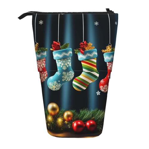 YYGGWL Federmäppchen mit Weihnachtssocken, Weihnachtsmotiv, Teleskop-Stiftetui, stehend, Pop-Up-Stifthalter, Stiftetasche für Büro, Schwarz , Einheitsgröße, Münzfach von YYGGWL