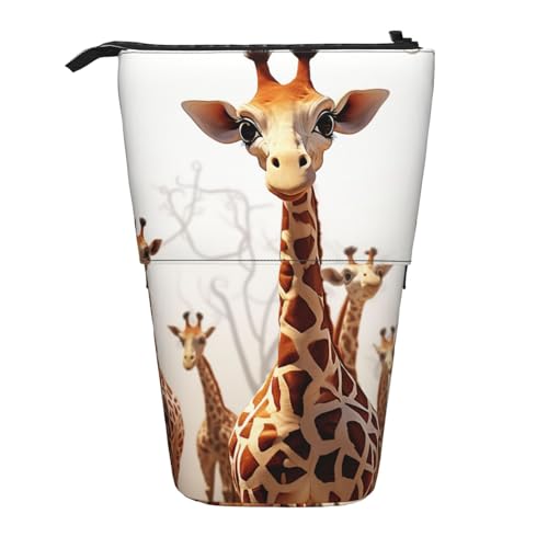 YYGGWL Federmäppchen mit niedlichem Cartoon-Giraffen-Druck, Teleskop-Stifttasche, stehend, Pop-Up-Bleistift-Halter, Stiftetasche für Büro, Schwarz , Einheitsgröße, Münzfach von YYGGWL