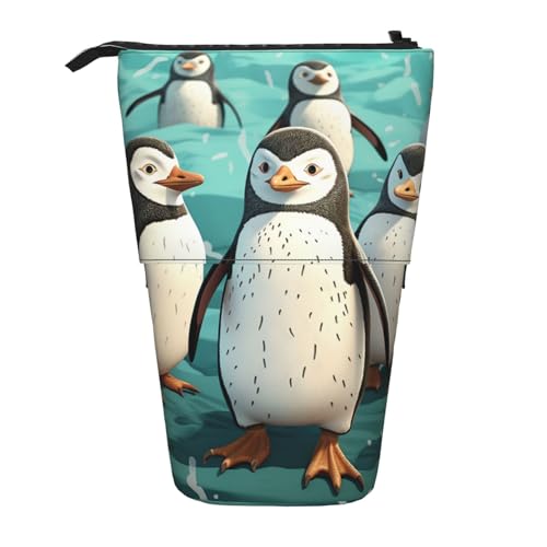 YYGGWL Federmäppchen mit niedlichem Pinguin-Druck, Teleskop-Stifttasche, stehend, Pop-Up-Stiftehalter, Stiftetasche für Büro, Schwarz , Einheitsgröße, Münzfach von YYGGWL