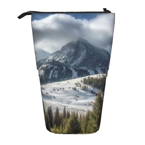 YYGGWL Mountain Nature Federmäppchen mit großem Himmel-Druck, Teleskop-Stiftetui, Stehender Pop-Up-Bleistifthalter, Stifteetui für Büro, Schwarz , Einheitsgröße, Münzfach von YYGGWL