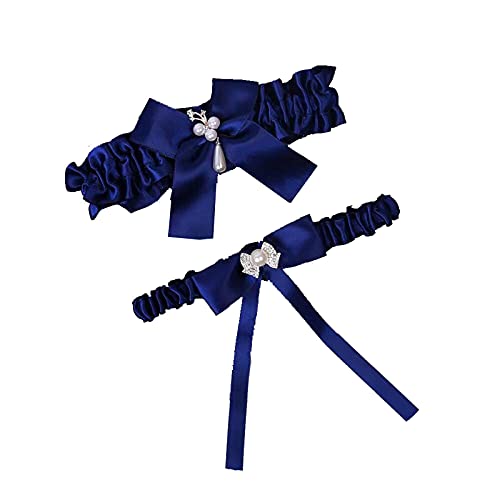YYGMSS Brautstrumpfband mit Schleife Gummiband Stretch Hochzeitsstrumpfband Marineblau von YYGMSS