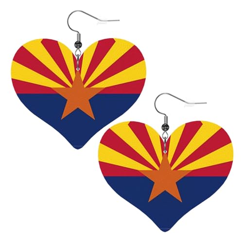 Arizona-Flaggenmuster, Leder-Herz-Ohrringe, Anhänger, stilvoll und schön, leicht, baumelnd für Damen und Mädchen, Einheitsgröße, Leder von YYHHAOFA
