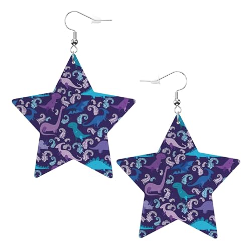 Cartoon-Dinosaurier-Drucke, Leder-Stern-Ohrringe, Anhänger, stilvoll und leicht, baumelnd für Frauen und Mädchen, Einheitsgröße, Leder, kein Edelstein von YYHHAOFA