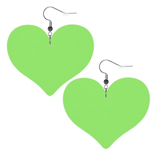 Einfarbige, hellgrüne Drucke, Leder-Herz-Ohrringe, Anhänger, stilvoll und leicht, baumelnd für Damen und Mädchen, Einheitsgröße, Leder, ohne Edelstein von YYHHAOFA