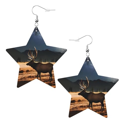 Elch in the Meadow Prints Leder Stern Ohrringe Anhänger Stilvoll und leicht leicht baumeln für Frauen Mädchen Einheitsgröße Leder ohne Edelstein von YYHHAOFA
