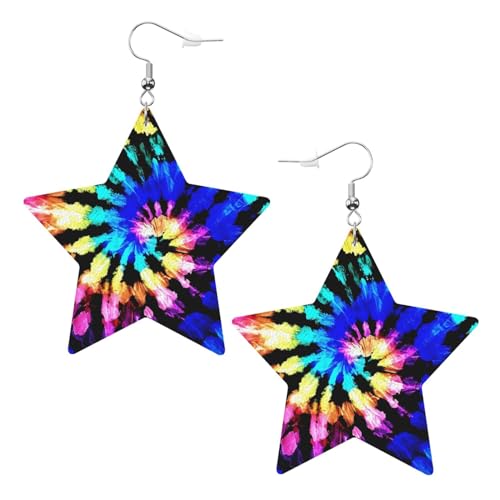 Exotic Tribe Tie Dye Style Prints Leder Stern Ohrringe Anhänger Stilvoll und leicht leicht baumeln für Frauen Mädchen Einheitsgröße Leder ohne Edelstein von YYHHAOFA