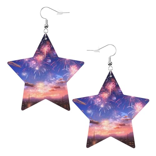Feuerwerk Himmel Drucke Leder Stern Ohrringe Anhänger Stilvoll und leicht leicht baumeln für Frauen Mädchen Einheitsgröße Leder ohne Edelstein von YYHHAOFA