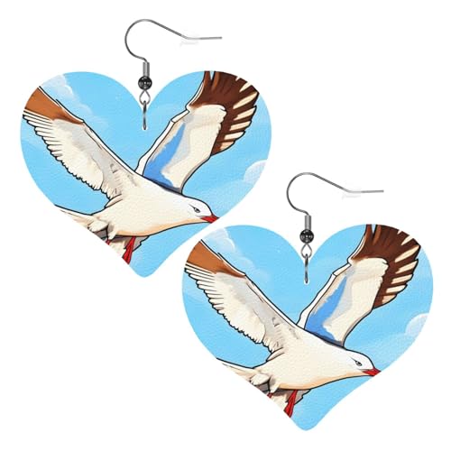 Flying Seagulls Prints Leder Herz Ohrringe Anhänger Stilvoll und leicht leicht baumeln für Frauen Mädchen Einheitsgröße Leder ohne Edelstein von YYHHAOFA