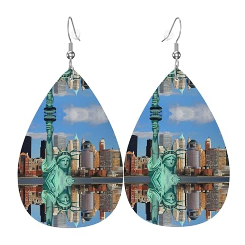 Freiheitsstatue in NYC Prints Leder-Tropfen-Ohrringe Anhänger stilvoll und leicht, baumelnd für Frauen und Mädchen, Einheitsgröße, Leder, kein Edelstein von YYHHAOFA