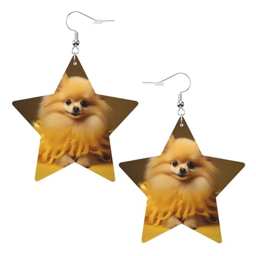 Gelbe Pomeranian Prints Leder Stern Ohrringe Anhänger Stilvoll und leicht leicht baumeln für Frauen Mädchen Einheitsgröße Leder ohne Edelstein von YYHHAOFA
