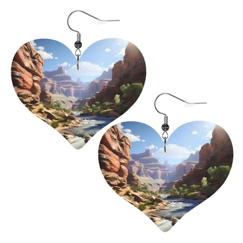 Grand Canyon Leder-Herz-Ohrringe mit Bild, stilvoll und schön, leicht, baumelnd für Damen und Mädchen, Einheitsgröße, Leder von YYHHAOFA