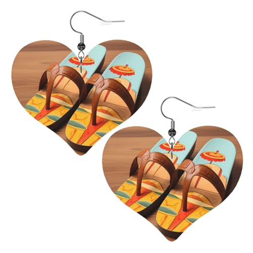 Lustige Flip-Flops Hausschuhe Kunstdrucke Leder Herz Ohrringe Anhänger Stilvoll und leicht Leicht Baumeln für Frauen Mädchen Einheitsgröße Leder Kein Edelstein von YYHHAOFA