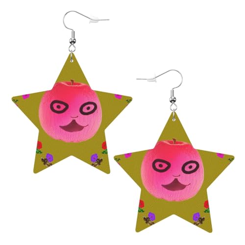 Lustiges Gesicht Apfel Drucke Leder Stern Ohrringe Anhänger Stilvoll und leicht Leicht Baumeln für Frauen Mädchen Einheitsgröße Leder Kein Edelstein von YYHHAOFA