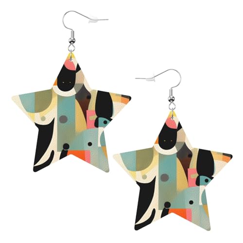Moderne Kunst Katze Drucke Leder Stern Ohrringe Anhänger Stilvoll und leicht leicht baumeln für Frauen Mädchen Einheitsgröße Leder ohne Edelstein von YYHHAOFA