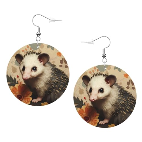 Opossum Muster Bild Leder runde Ohrringe Anhänger stilvoll und schön leicht baumeln für Frauen Mädchen, Einheitsgröße, Leder von YYHHAOFA