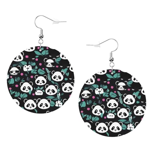 Panda-Ohrhänger mit niedlichem Gesicht, Leder, rund, stilvoll und schön, leicht, baumelnd für Damen und Mädchen, Einheitsgröße, Leder von YYHHAOFA