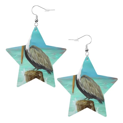 Pelicans Kunstdruckdrucke Leder Stern Ohrringe Anhänger Stilvoll und leicht leicht baumeln für Frauen Mädchen Einheitsgröße Leder ohne Edelstein von YYHHAOFA