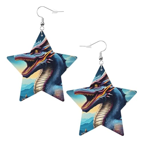 Roaring Dragon Prints Leder Stern Ohrringe Anhänger Stilvoll und leicht leicht baumeln für Frauen Mädchen Einheitsgröße Leder ohne Edelstein von YYHHAOFA