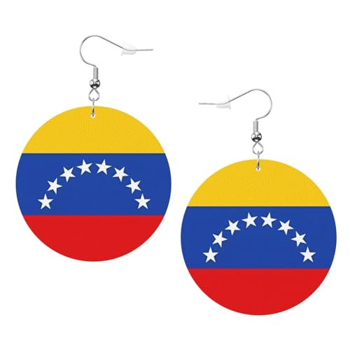 Runde Leder-Ohrringe mit Flagge von Venezuela, stilvoll und schön, leicht, baumelnd für Damen und Mädchen, Einheitsgröße, Leder von YYHHAOFA