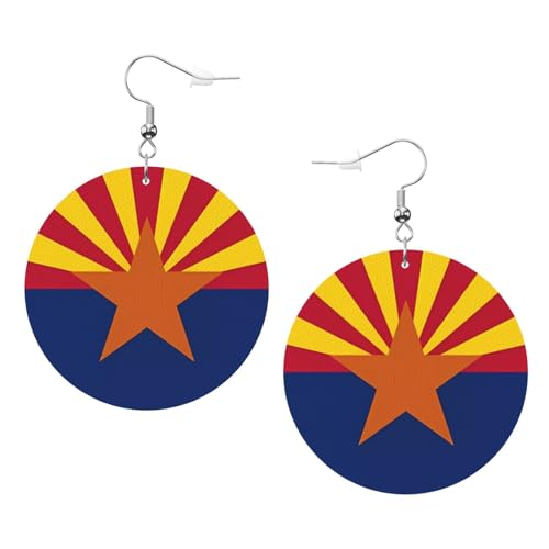 Runde Ohrringe mit Arizona-Flaggenmuster, Leder, stilvoll und schön, leicht, baumelnd für Damen und Mädchen, Einheitsgröße, Leder von YYHHAOFA